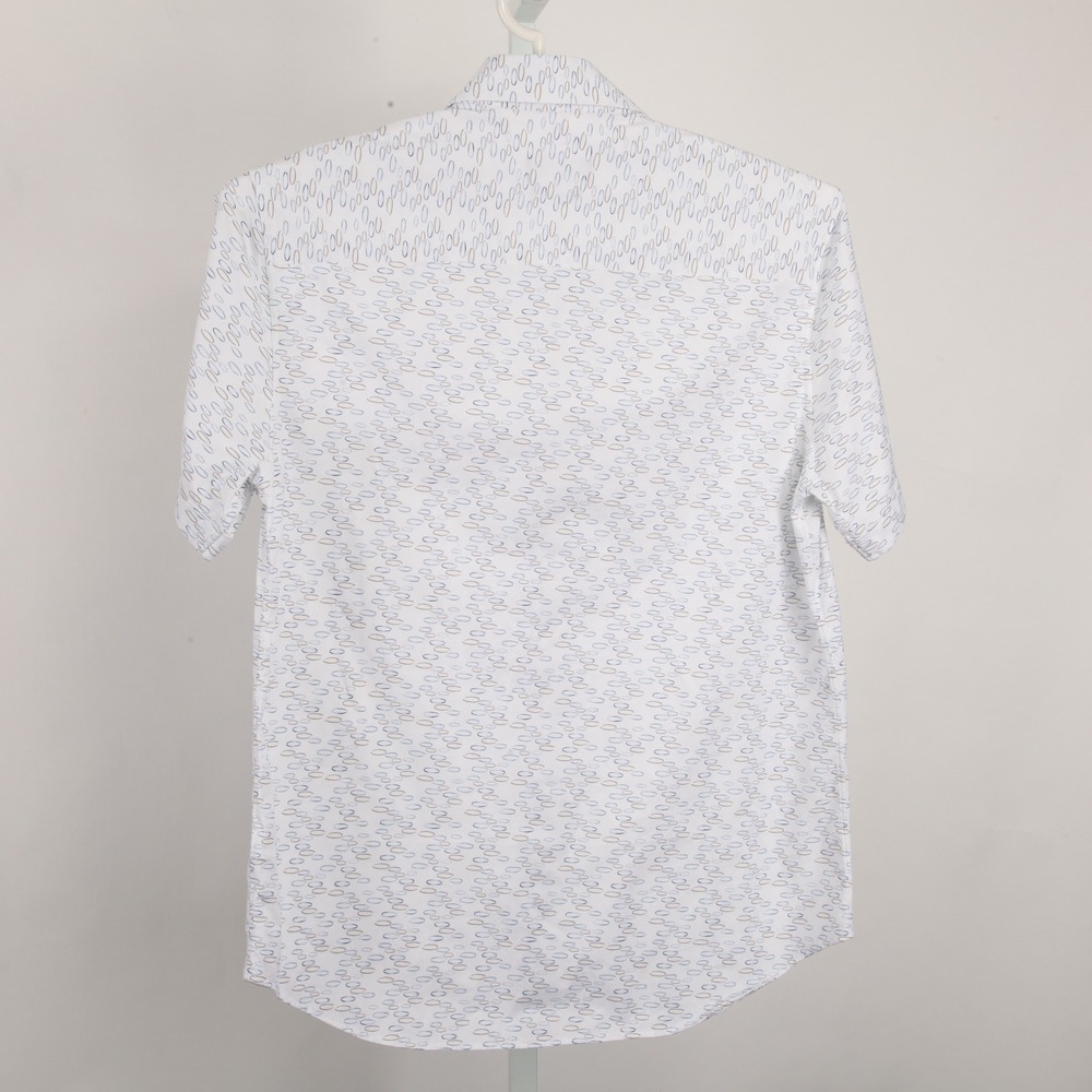 BUGATCHI Men's L White Blue Brown Oval Pattern 8-Way Stretch Short Sleeve Shirt - Picture 3 of 12